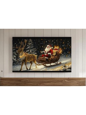 Ninastore Noel Baba'nın Büyülü Gece Yarısı Geyik Yolculuğu Çerçeve Tv Duvar Sanatı Rahat Kış Dekorasyonu Noel