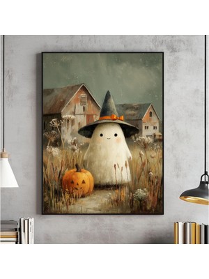Ninastore Rustik Çiftlik Evi Hayaleti ve Balkabağı Cadılar Bayramı Baskısı (Dijital Indirme)