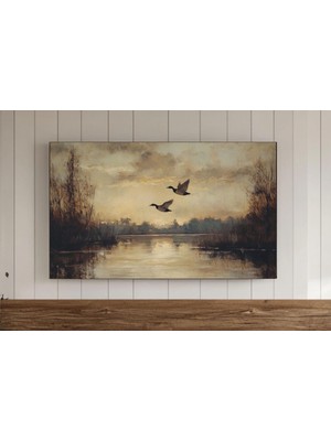 Ninastore Uçan Ördekler Çerçeveli Tv Duvar Sanatı Vintage Vahşi Yaşam Tablosu Rustik Kırsal Dekorasyon Samsung