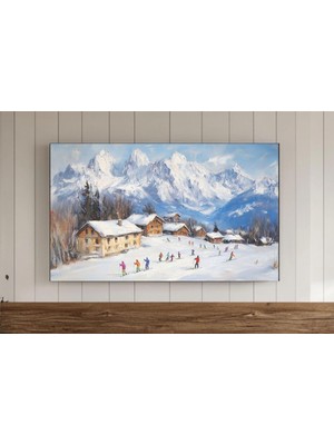 Ninastore Kayak Tatili Çerçeve Tv Duvar Sanatı Renkli Kayakçılar Karlı Dağlarda Kış Vintage Tarzı Tablo Isviçr