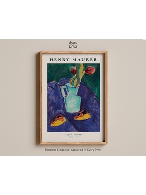 Ninastore Yeşil Vazoda Laleler Baskısı, Henry Maurer'in Renkli Çiçekli Natürmort Eseri, Lale Buketi, Dışavurum