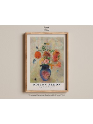 Ninastore Büyük Vazoda Çiçekler Baskısı, Odilon Redon Çiçekli Natürmort Fransız Sembolist Resim, Yumuşak Vinta