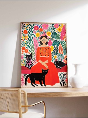 Ninastore Eski Meksika Kedisi Posteri Renkli Meksika Doğa Sanatı Baskısı Geleneksel Meksika Sanatı Çiçekli Esk