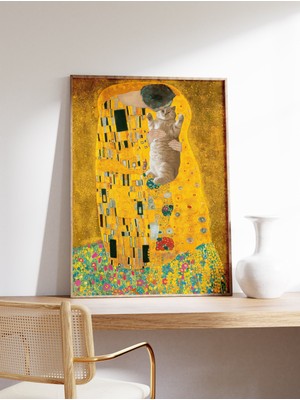 Ninastore Gustav Klimt Öpüşen Kedi Baskısı Klimt Kedi Posteri Kedi Sanatı Çiçek Baskılı Duvar Sanatı Dekorasyo