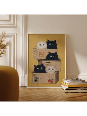 Ninastore Kutu Içindeki Kediler Posteri, Vintage Illüstrasyon Baskısı