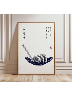 Ninastore Çin Mantısı Duvar Sanatı, Asya Yemekleri Posteri, Minimalist Mutfak Baskısı, Oryantal Erişte Bar Dek