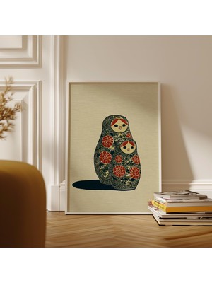 Ninastore Matruşka Sanat Baskısı Halk Bebeği Illüstrasyonu Iskandinav Tarzı Duvar Dekoru Çiçekli Linol Baskı P