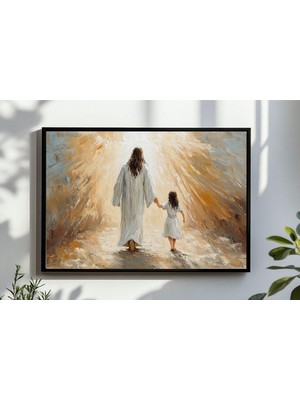 Ninastore Isa Mesih'in Bir Kızla Yürümesi Duvar Sanatı, Isa ile Yürüyen Dijital Indirme, Incil Baskısı, Hristi