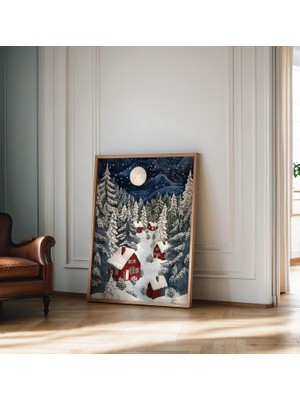Ninastore Noel Halk Sanatı Mat Poster Kış Tablosu Halk Sanatı Baskısı Noel Tatili Dekorasyonu Noel Kış Duvar S
