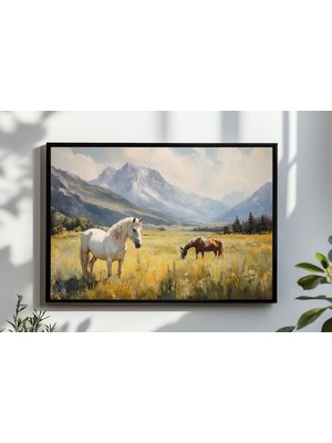 Ninastore Kırsal Manzara, Tarlada Vahşi Atlar Duvar Sanatı, Büyük Boy Modern Batı Amerika Kırsal Dijital Sanat