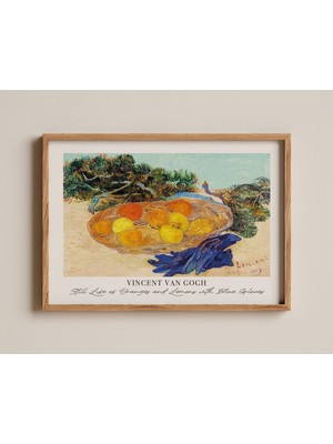 Ninastore Van Gogh'un Mavi Eldivenli Portakal ve Limon Natürmortu, Baskı Natürmort, Kırsal Sepet Kompozisyonu,