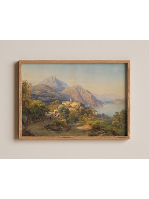 Ninastore Lago Maggiore'de Bir Yaz Akşamı Baskısı, Salomon Corrodi Tablosu, Altın Saat Kırsalı, Klasik Güzel S