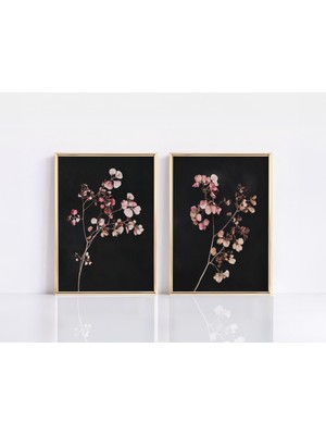 Ninastore 2'li Set: Koyu Tonlu Çiçekli Duvar Sanatı, Koyu Botanik Baskılar, Koyu Vintage Baskılar, Botanik Eğr