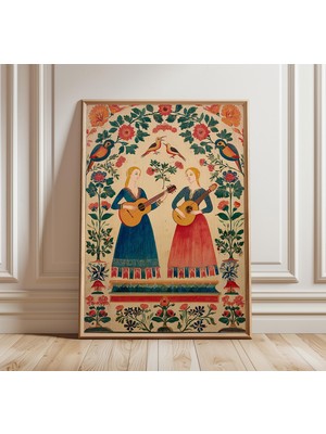 Ninastore Halk Müziği Sanat Baskısı, Vintage Bohem Duvar Sanatı, Renkli Çiçekli Poster, Doğu Avrupa Halk Resmi