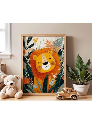 Ninastore Aslan Temalı Çocuk Odası Posteri, Orman Hayvanları Duvar Sanatı, Bebek Odası Dekorasyonu, Çocuk Yata
