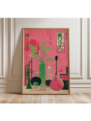 Ninastore Japon Caz Baskısı Retro Müzik Duvar Sanatı Vintage Kafe Posteri Orta Çağ Ev Dekorasyonu Pembe Yeşil