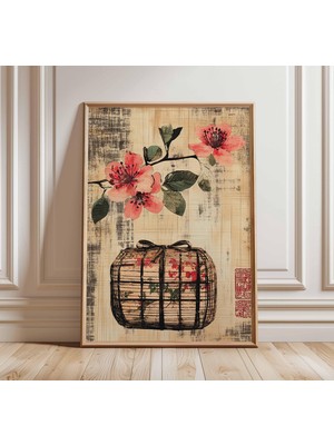 Ninastore Japon Çiçek Posteri, Vintage Asya Duvar Sanatı Baskısı, Kiraz Çiçeği Tablosu, Wabi Sabi Zen Ev Dekor
