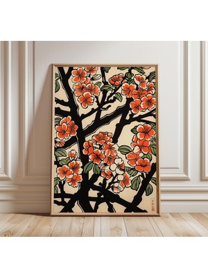 Ninastore Japon Erik Çiçeği Posteri, Vintage Çiçekli Duvar Sanatı, Geleneksel Ahşap Baskı, Asya Doğası Dekoras