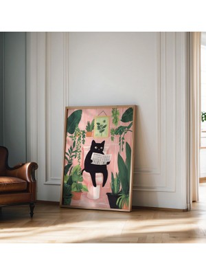 Ninastore Komik Banyo Posteri: Gazete Okuyan Kedi Baskısı, Tuvalet Duvar Sanatı Baskısı, Vintage Kedi Baskısı,