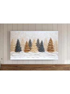 Ninastore Kış Temalı Dokulu Soyut Ağaçlar Tablosu, Modern Çerçeveli Tv Duvar Sanatı ve Noel Karı Arka Planı, N