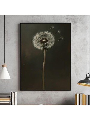 Ninastore Antika Karahindiba Yağlı Boya Tablo, Hüzünlü Vintage Çiçekli Duvar Sanatı, Koyu Çiçekli Dekorasyon V