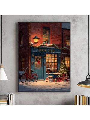 Ninastore Noel Kitapçısı Baskısı Kış Temalı Kır Evi Tarzı Sanat Eseri (Dijital Indirme)
