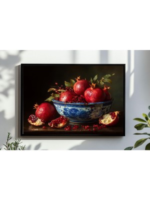 Ninastore Vintage Nar Natürmort Dijital Duvar Sanatı Sonbahar Kırmızı Meyve Tablosu Baskısı Rustik Çiftlik Evi