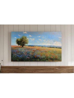 Ninastore Vintage Tarzı Bahar Manzarası Çerçeve Tv Sanatı Kır Çiçekleri Tarlası Yağlı Boya Tablo Antik Tarz Sı