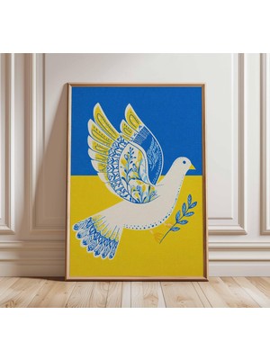 Ninastore Güvercin Duvar Sanatı Posteri, Barış Kuşu Baskısı, Modern Sembolik Illüstrasyon, Mavi ve Sarı Dekor,