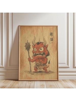Ninastore Kırmızı Oni Şeytan Posteri Japon Eskiz Illüstrasyon Baskısı