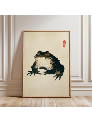Ninastore Japon Kurbağası Mürekkep Baskı Ahşap Baskı Tarzı Illüstrasyon