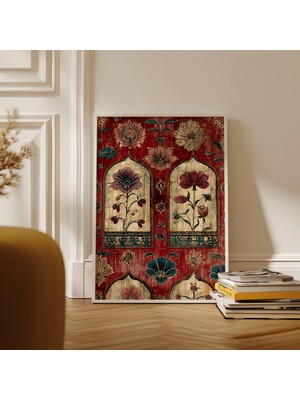 Ninastore Kırmızı ve Altın Tonlarında Fars Çiçek Kemeri Desenli Poster