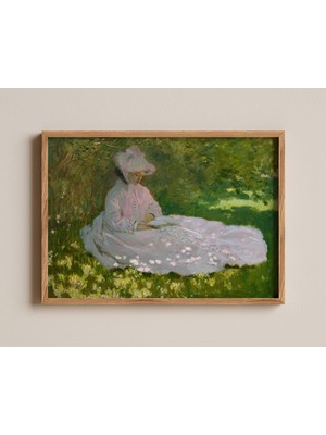 Ninastore Claude Monet Ilkbaharda Kitap Okuyan Kadın Baskısı - Empresyonist Bahçe Sanatı Zarif Vintage Duvar D