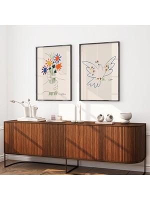 Ninastore 2'li Set Pablo Picasso Sergi Posteri Baskısı Picasso Çiçek Sergisi Vintage Sanat Posteri Minimalist