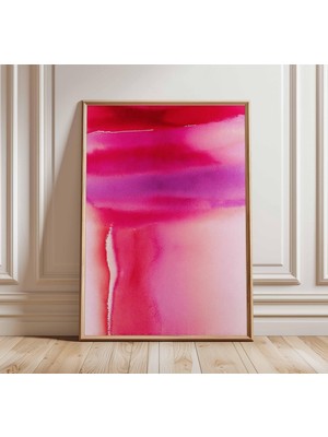 Ninastore Soyut Pembe Kırmızı Suluboya Duvar Sanatı Baskısı | Modern Gradyan Poster | Canlı Renkli Ev Dekorasy