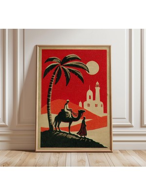 Ninastore Vintage Sahra Seyahat Posteri, Deve Çölü Duvar Sanatı, Retro Oryantal Baskı, Kırmızı Gün Batımı Manz