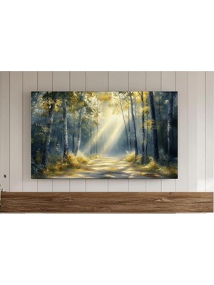 Ninastore Şafak Vaktinin Fısıltısı: Büyülü Sabah Orman Manzarası Temalı Klasik Vintage Suluboya Tablo, Çerçeve