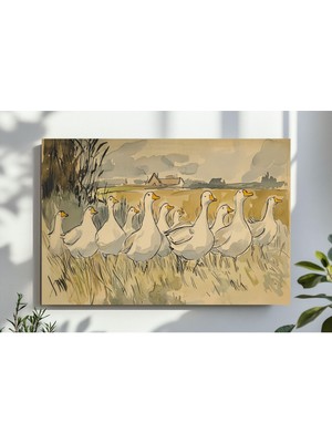 Ninastore Vintage Ördek Duvar Sanatı Kazlar Suluboya Tablo Çocuk Odası Hayvan Dekorasyonu Çocuk Odası Sanatı Y