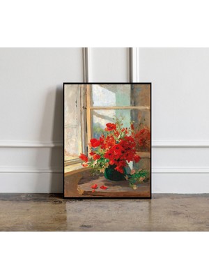 Ninastore Pencere Kenarındaki Gelincikler, Gelincik Tablosu, Rustik Pencere Tablosu, Botanik Baskı, Çiçek Sana