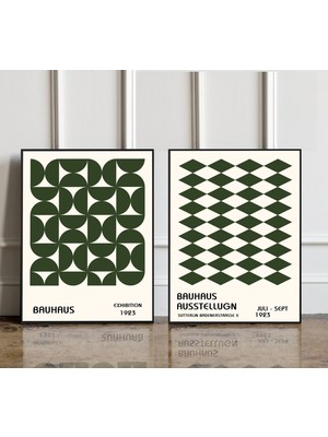 Ninastore 2'li Set: Trendi Bauhaus Poster Baskısı, Minimalist Retro Estetik Baskı, Koyu Yeşil Poster, Şık Duva