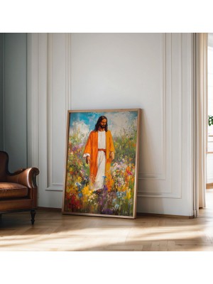 Ninastore Isa ve Çiçekler Modern Hristiyan Sanatı Suluboya Incil Tablosu Duvar Sanatı Renkli Baskılar Isa Sana