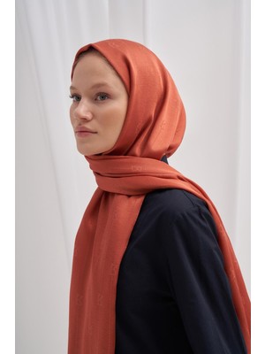 Kiremit Carell Monogram Jakar Italyan Ipekli Şal