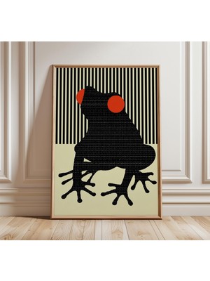 Ninastore Minimalist Kurbağa Posteri Soyut Geometrik Duvar Sanatı Kırmızı Gözler Modern Tasarım Siyah ve Krem