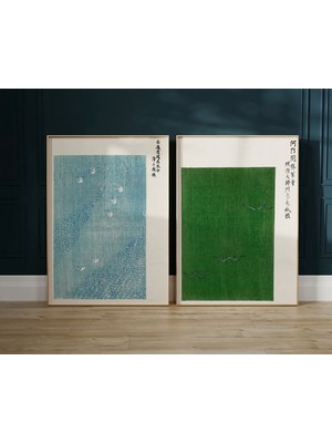 Ninastore 2'li Set Japon Vintage Ahşap Baskı, Taguchi Tomoki Imzalı, Japon Vintage Duvar Sanatı Dekoru Ahşap B