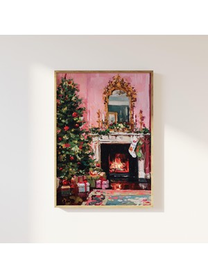 Ninastore Sıcak Noel Şöminesi Baskısı Dijital Indirme Klasik Noel Ağacı Sanatı Trend Tatil Duvar Sanatı Vintag