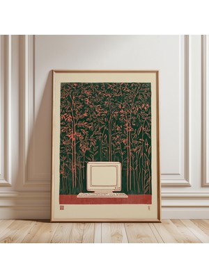 Ninastore Vintage Bilgisayar Posteri Japon Minimalist Çizgi Sanatı Baskısı