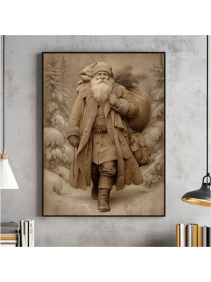 Ninastore Vintage Noel Baba Noel Ağacı Sanat Baskısı Kır Evi Tarzı Tatil Dekorasyonu (Dijital Indirme)