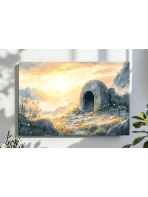 Ninastore "o Dirildi" Duvar Sanatı, Boş Mezar Tablosu, Incil Ayeti, Yazdırılabilir Suluboya Isa Dijital Dosya,