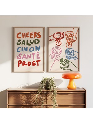 Ninastore "cheers" Baskılı 2'li Set, Renkli Bar Arabası Posterleri, Mutfak ve Mutlu Saatler Duvar Dekoru, Çerç