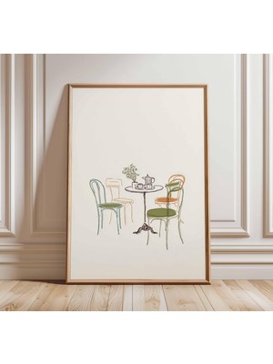 Ninastore Paris Kafe Duvar Sanatı Baskısı Minimalist Kahve Masası Posteri Fransız Bistro Illüstrasyonu Vintage